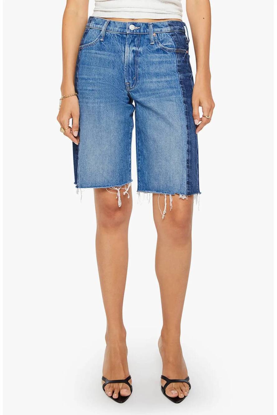 NEW MOTHER mid rise maven bermuda short in double stacked